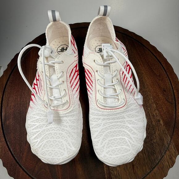 HF Barefoot Water Shoes White Red Minimalist Aqua Swim Surf Shoes Quick Dry SZ36 - Picture 2 of 13